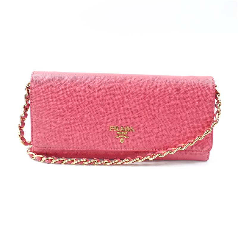 Pre-owned Prada Hotpink Leather Wallet On Chain Crossbody Bag