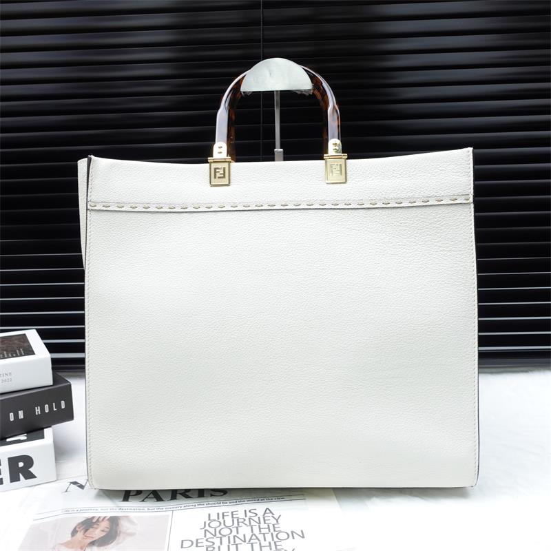 Pre-owne Fendi Sunshine Medium White Calfskin Tote Bag