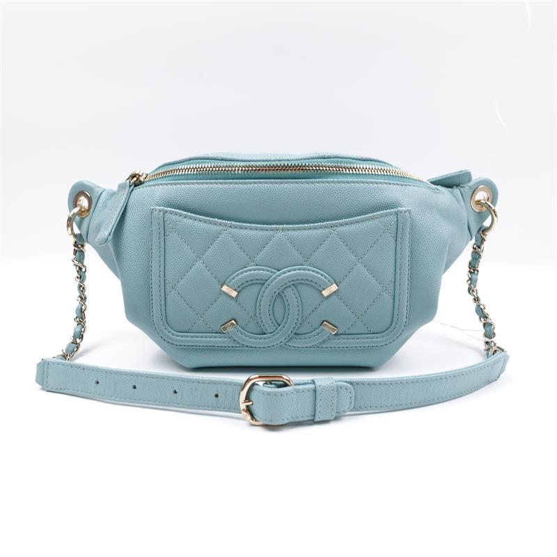 Pre-owned Chanel Quilted  Tiffiany Blue Caviar Belt Bag