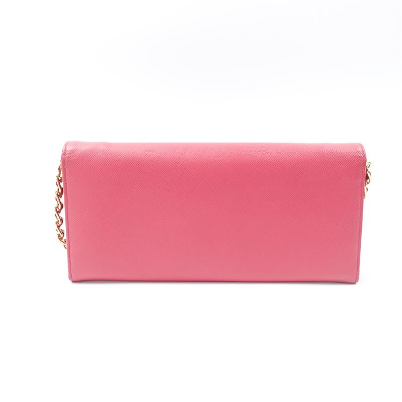 Pre-owned Prada Hotpink Leather Wallet On Chain Crossbody Bag