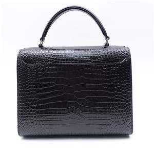 Saint Laurent Cassandra Medium Black Crocodile Pattern Calfskin Shoulder Bag