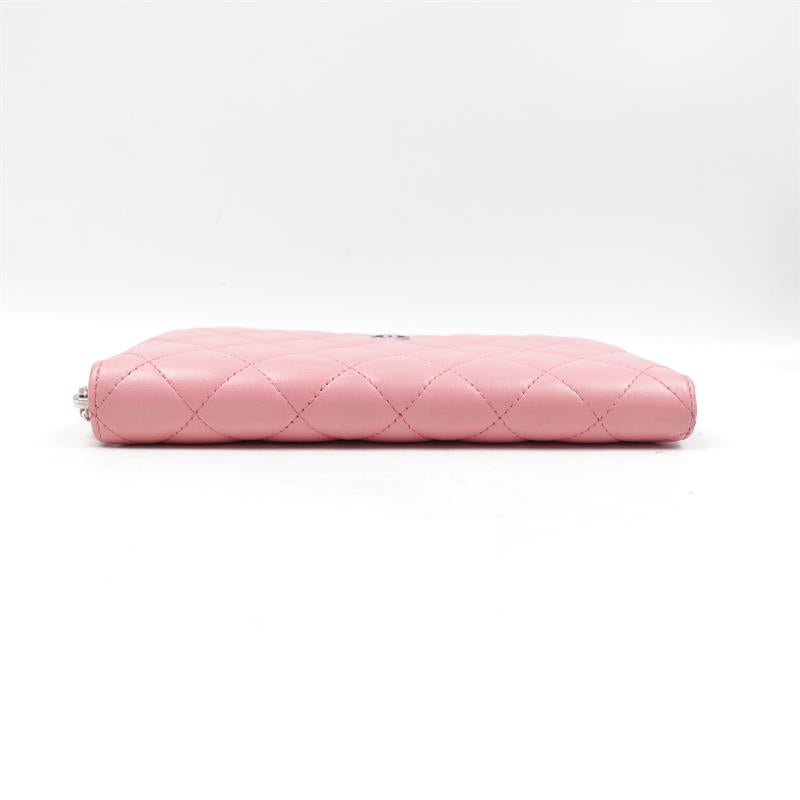 Pre-owned Chanel Pink Lambskin With Silver Hardware Long Zippy Wallet