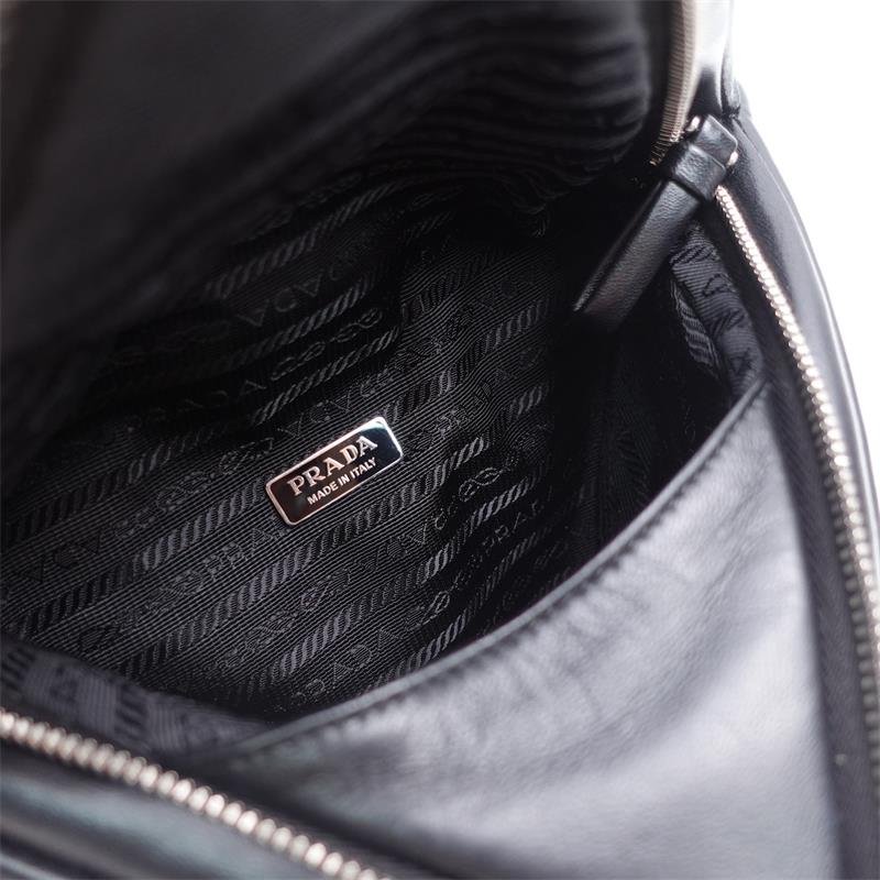 Pre-owned Prada Triangle Black Calfskin Shoulder Bag
