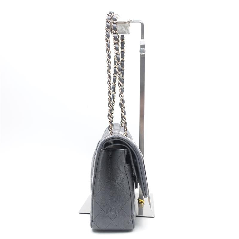 Pre-owned Chanel CF Gray & Gold Caviar Calfskin Shoulder Bag