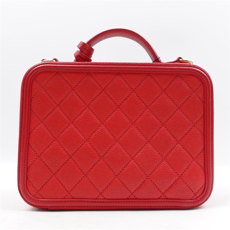 Pre-owned Chanel Vanity Case Red Calfskin Shoulder Bag