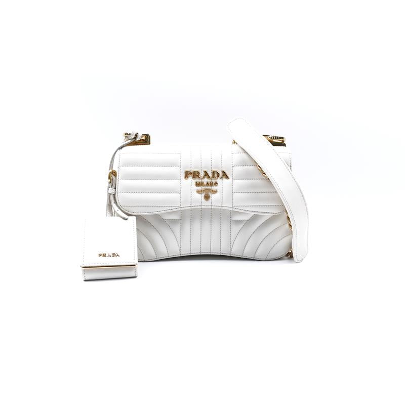 Pre-owned Prada White Diagramme Calfskin Shoulder Bag