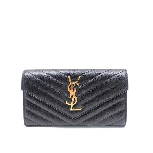 Pre-owned Saint Laurent Calfskin Small Leather Goods Monogramme Black Long Wallet