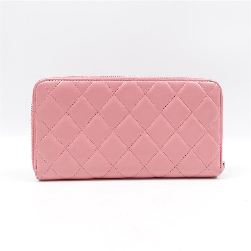 Pre-owned Chanel Pink Lambskin With Silver Hardware Long Zippy Wallet