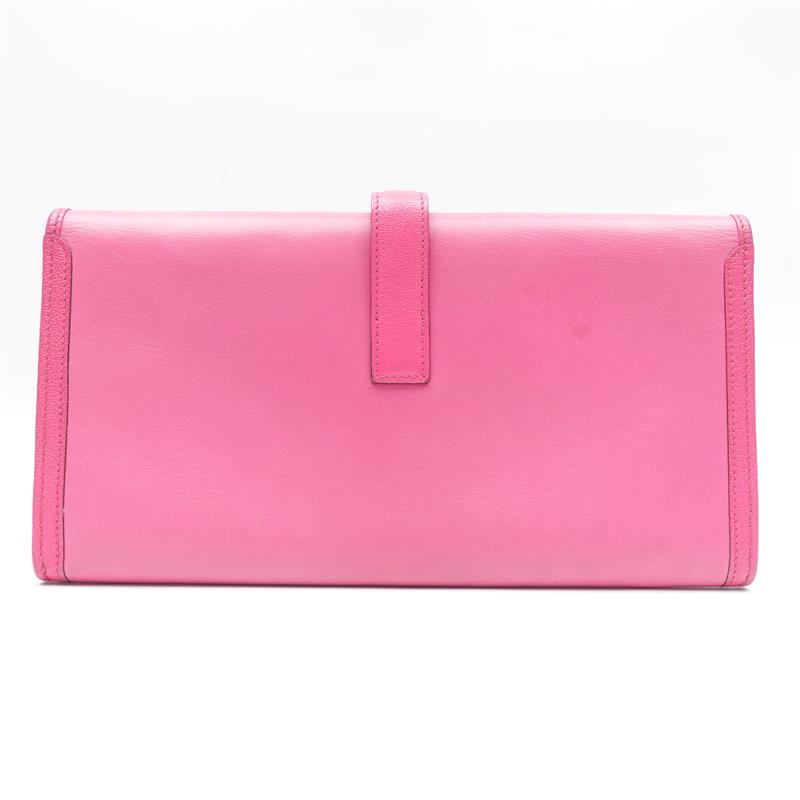 Pre-owned Hermes Jige Fushia Pink Leather Clutch