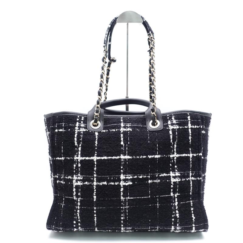 Pre-Owned Chanel Deauville Raindow Black Tweed Large Tote Bag