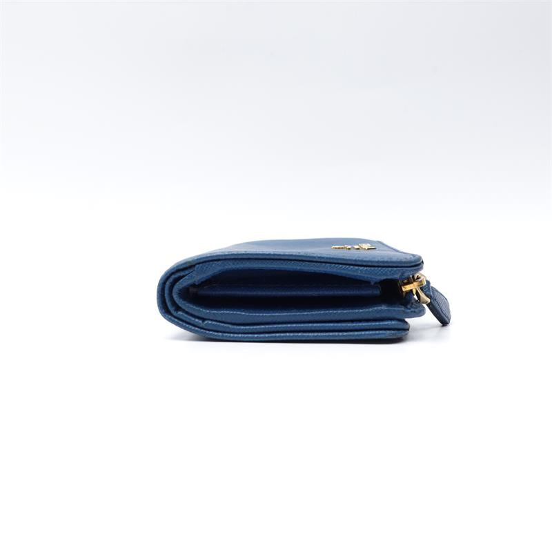 Pre-owned Prada Saffiano Blue Calfskin Wallet
