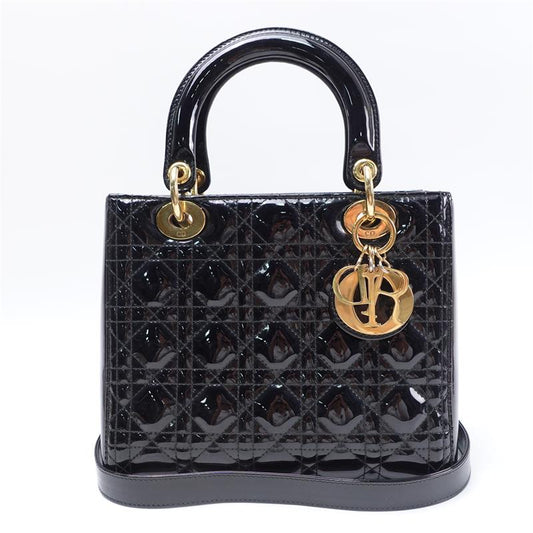 Pre-owned Dior Lady Medium Black Vernis Leathetr Satchel