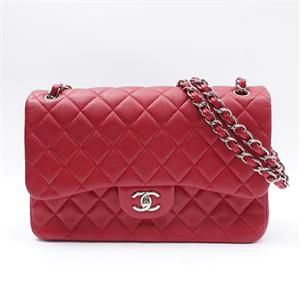 Pre-owned Chanel CF Jumbo Red/Silver Calfskin Shoulder Bag