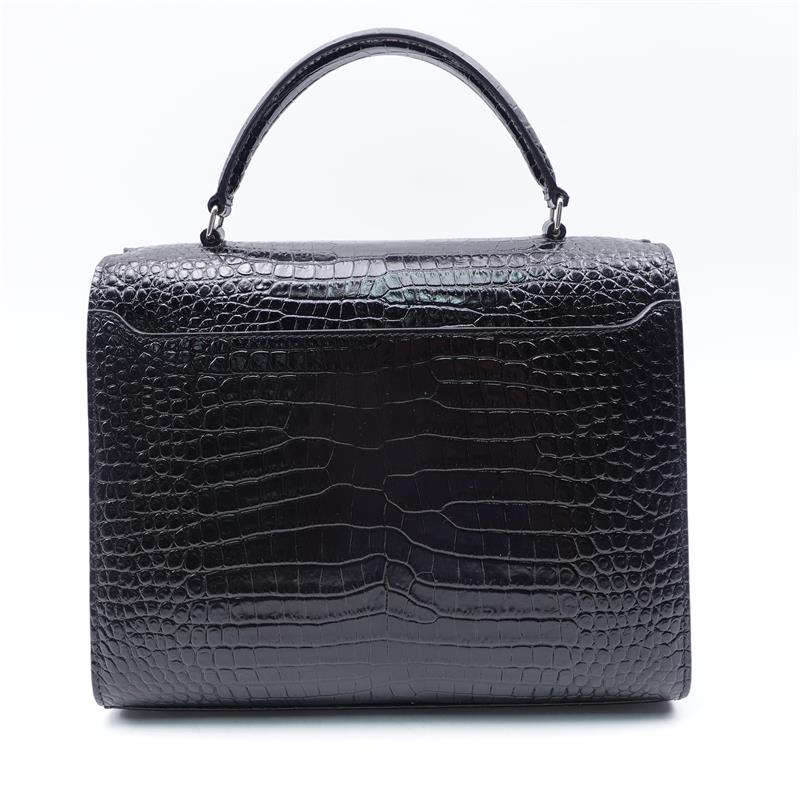 Pre-owned Saint Laurent Cassandra Medium Black Crocodile Pattern Calfskin Shoulder Bag