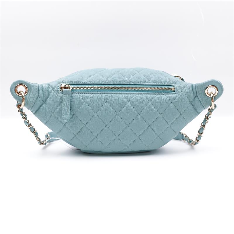 Pre-owned Chanel Quilted  Tiffiany Blue Caviar Belt Bag