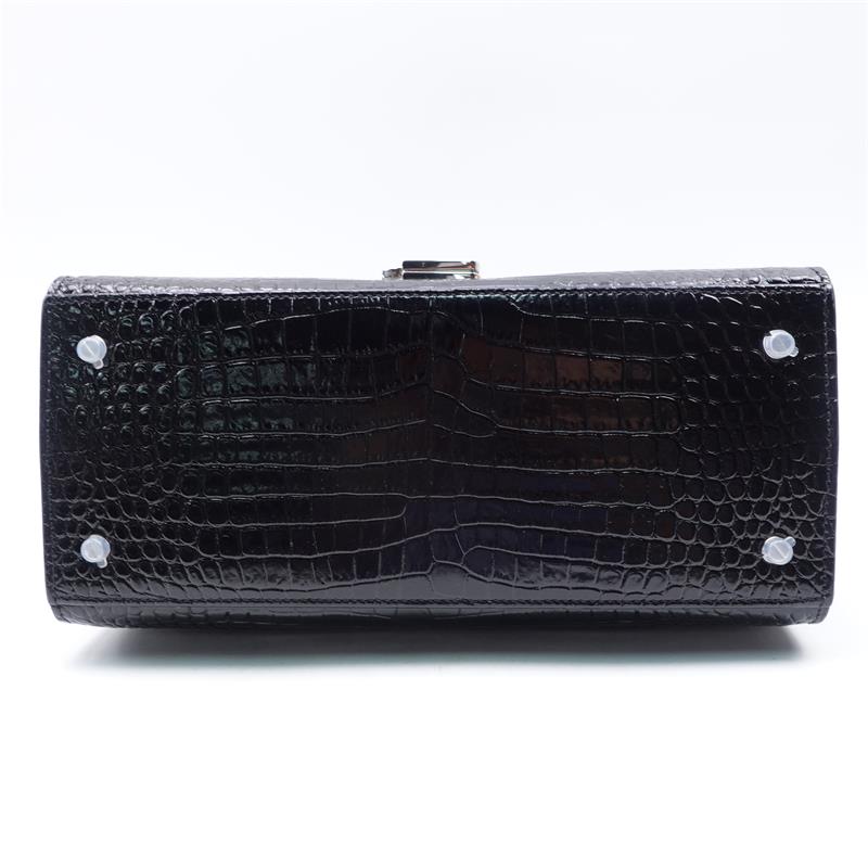 Pre-owned Saint Laurent Cassandra Medium Black Crocodile Pattern Calfskin Shoulder Bag