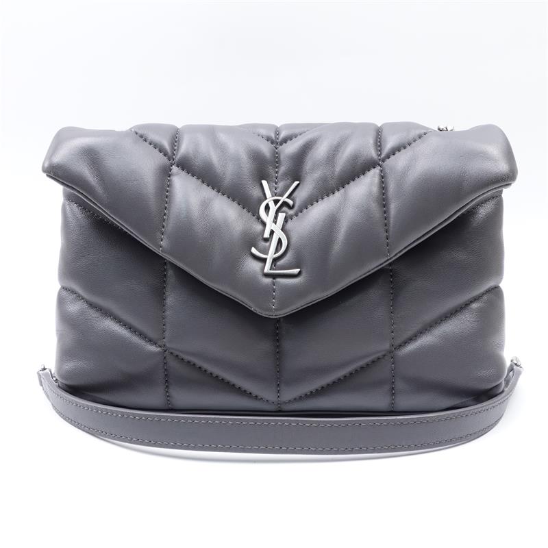 Pre-owned Saint Laurent Puffer Toy Grey Lambskin With Silver Hardware Cross Body Bag