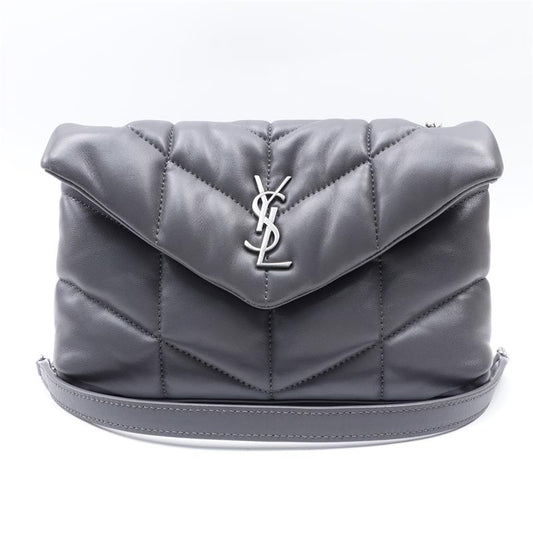 Pre-owned Saint Laurent Puffer Toy Grey Lambskin With Silver Hardware Cross Body Bag