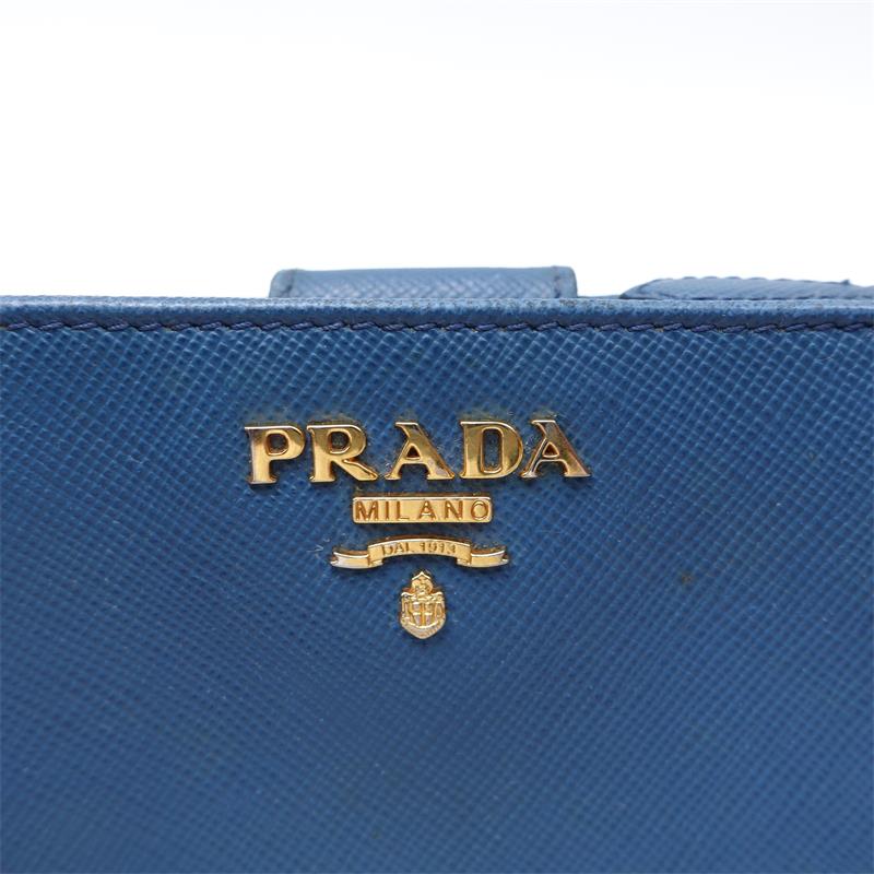 Pre-owned Prada Saffiano Blue Calfskin Wallet