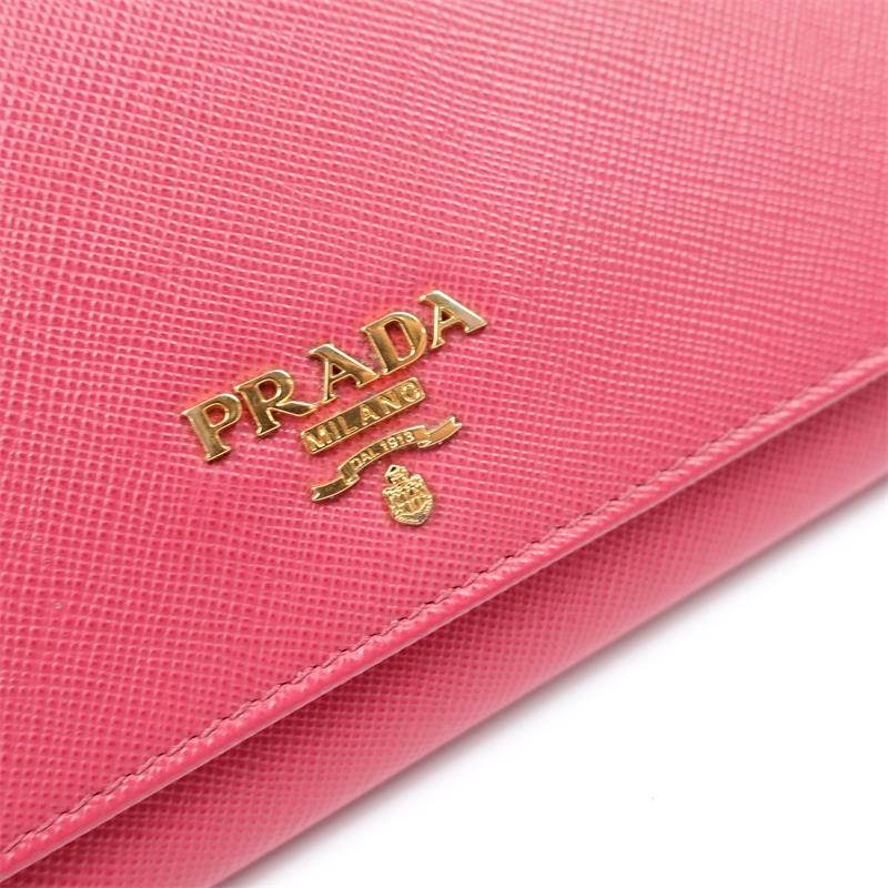 Pre-owned Prada Hotpink Leather Wallet On Chain Crossbody Bag