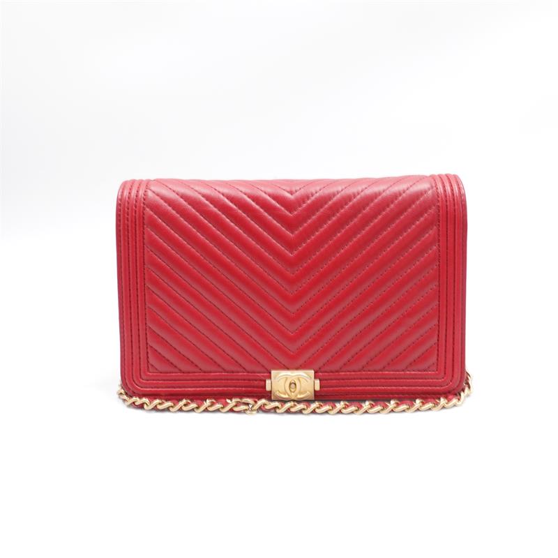 Pre-owned CHANEL Calfskin Shoulder Bags Leboy WOC Red Shoulder Bag