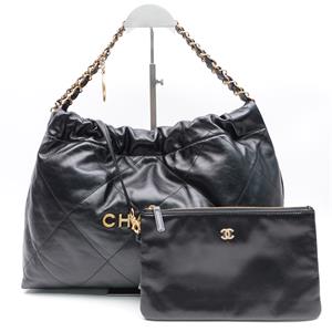 Pre-owned Chanel 22BAG Black Calfskin Shoulder Bag