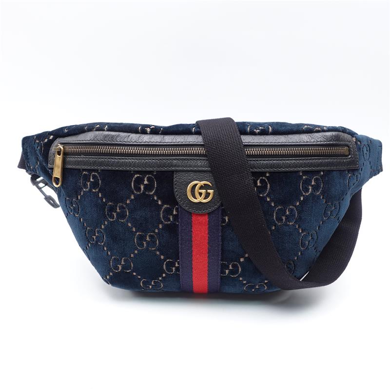 Pre-owned GUCCI Velvet Belt Bags Ophidia Peacock Blue Belt Bag