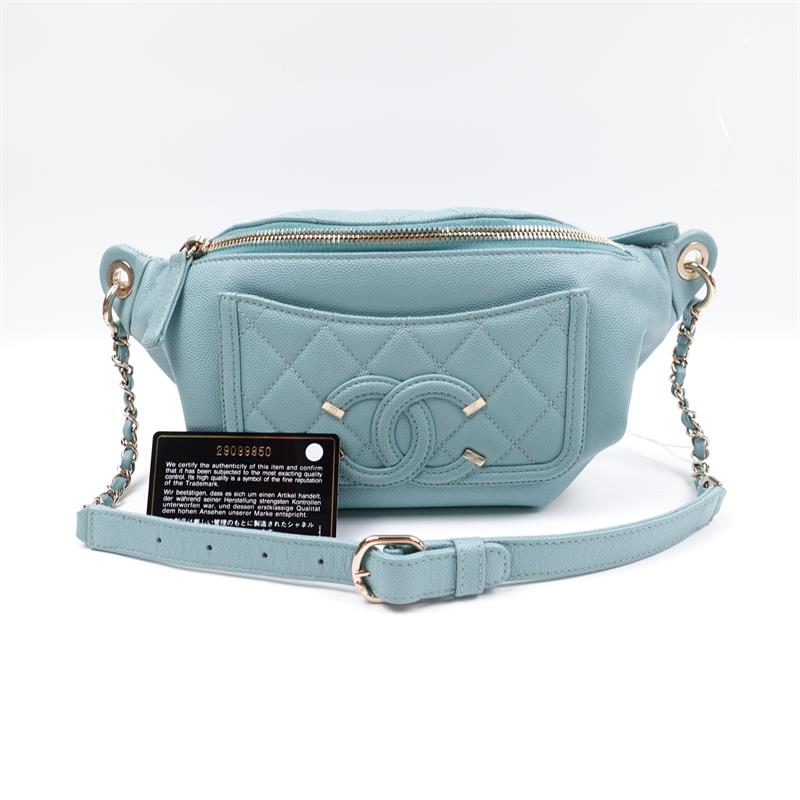 Pre-owned Chanel Quilted  Tiffiany Blue Caviar Belt Bag