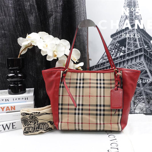 Pre-owned Burberry Check Canvas Tote Bag