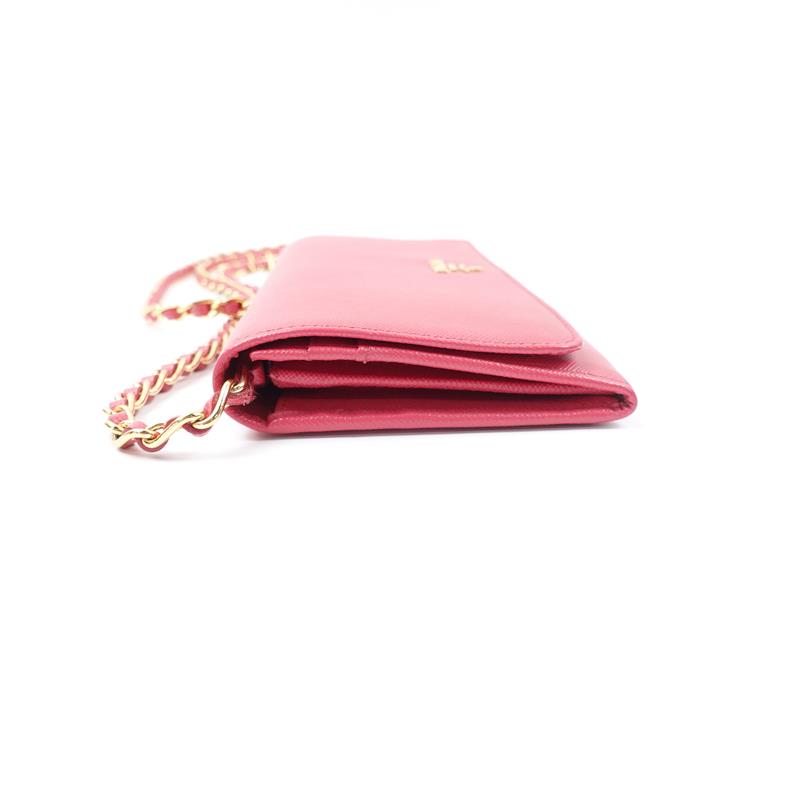 Pre-owned Prada Hotpink Leather Wallet On Chain Crossbody Bag