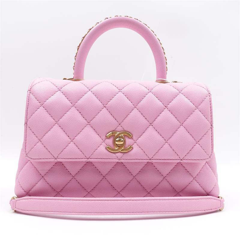 Pre-owned Chanel COCO Handle Small Mint Pink Caviar Shoulder Bag