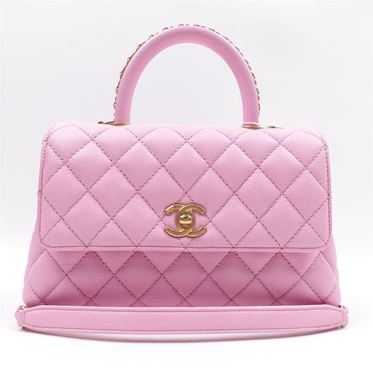 Pre-owned Chanel COCO Handle Small Mint Pink Caviar Shoulder Bag