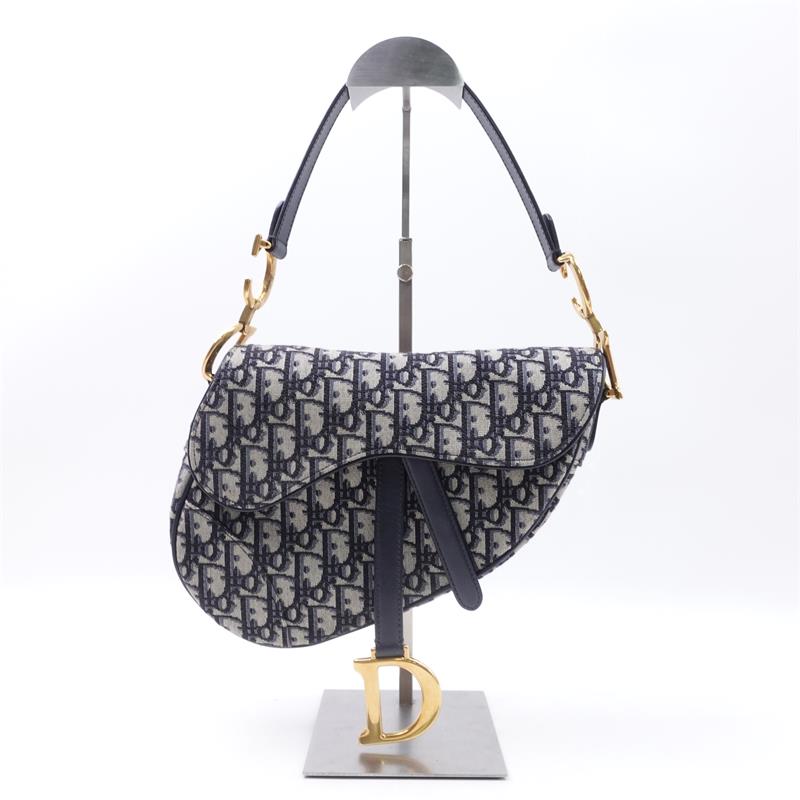 Pre-owned Dior Daddle Small Oblique Blue Canvas Shoulder Bag