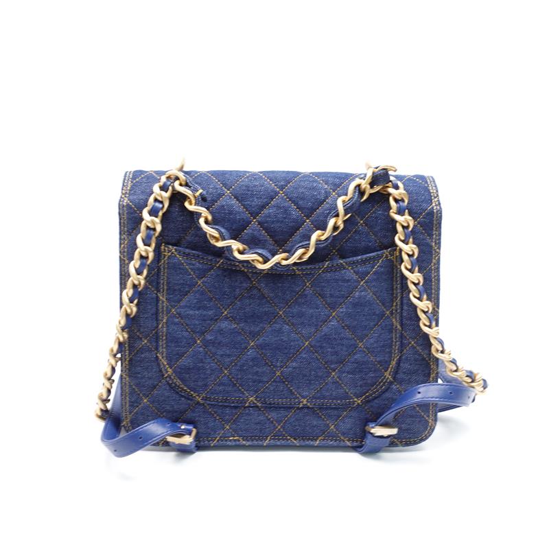 Pre-owned Chanel Blue Denim Backpack