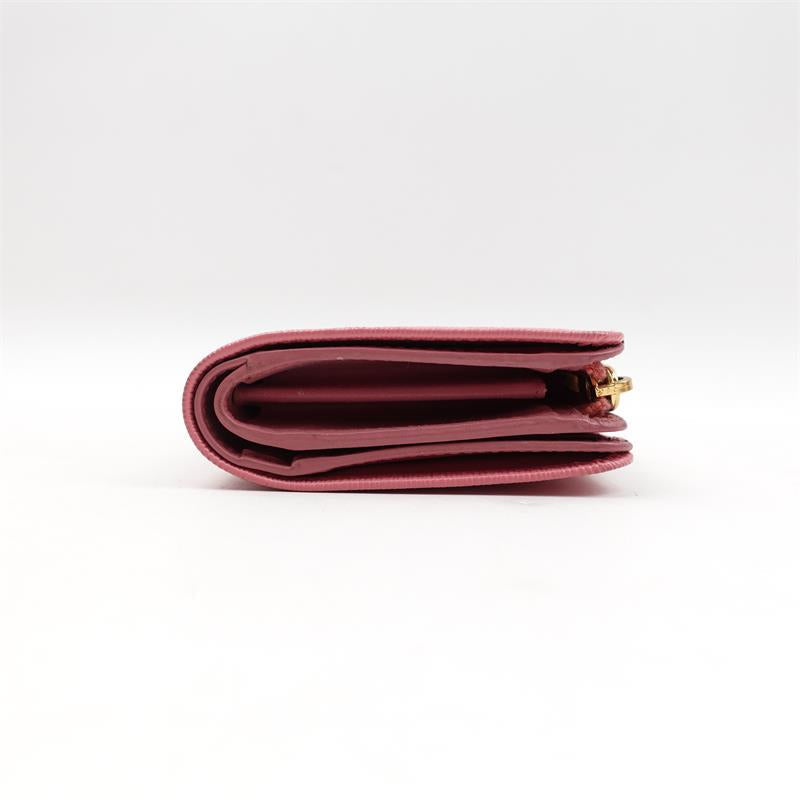Pre-owned Prada Pink & Gold Calfskin Wallet
