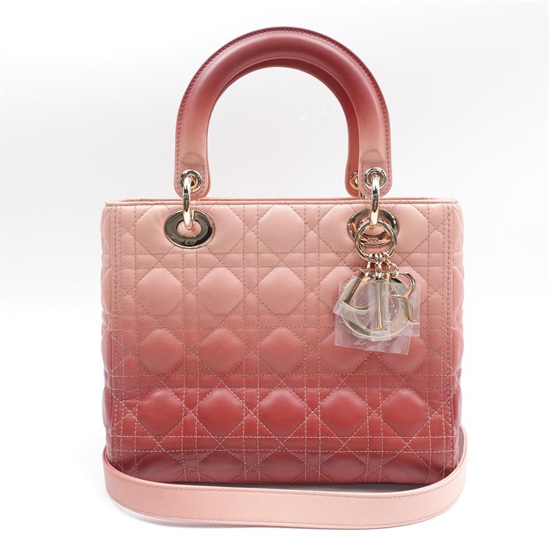 Pre-owned Dior Lady Medium Gradient Red Calfskin Shoulder Bag