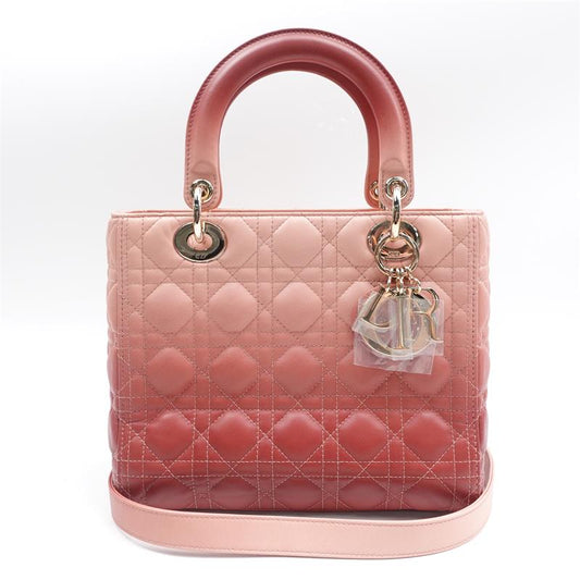 Pre-owned Dior Lady Medium Gradient Red Calfskin Shoulder Bag