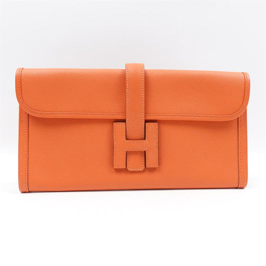 Pre-owned Hermes Jige Orange Leather Clutch