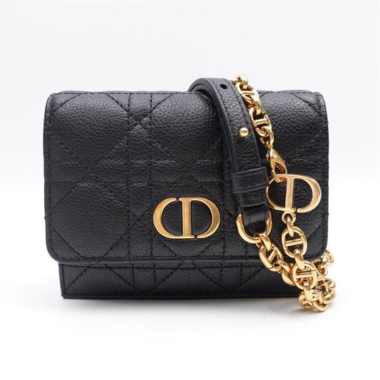 Pre-owned DIOR Calfskin Shoulder Bags Caro Black With Gold Hardware Shoulder Bag