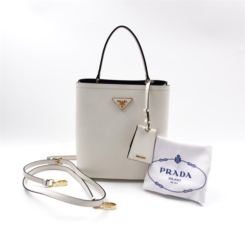 Pre-owned Prada Panier White Saffiano Leather Bucket