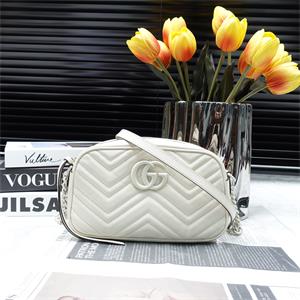 Pre-owned Gucci GG Marmont White Calfskin Shoulder Bag