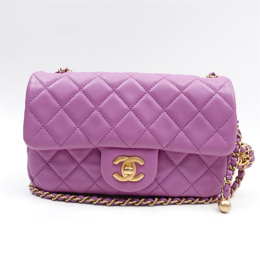 Pre-owned Chanel CF Mini Purple Gold Ball Lambskin Crossbody Bag