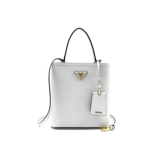 Pre-owned Prada Panier White Saffiano Leather Bucket
