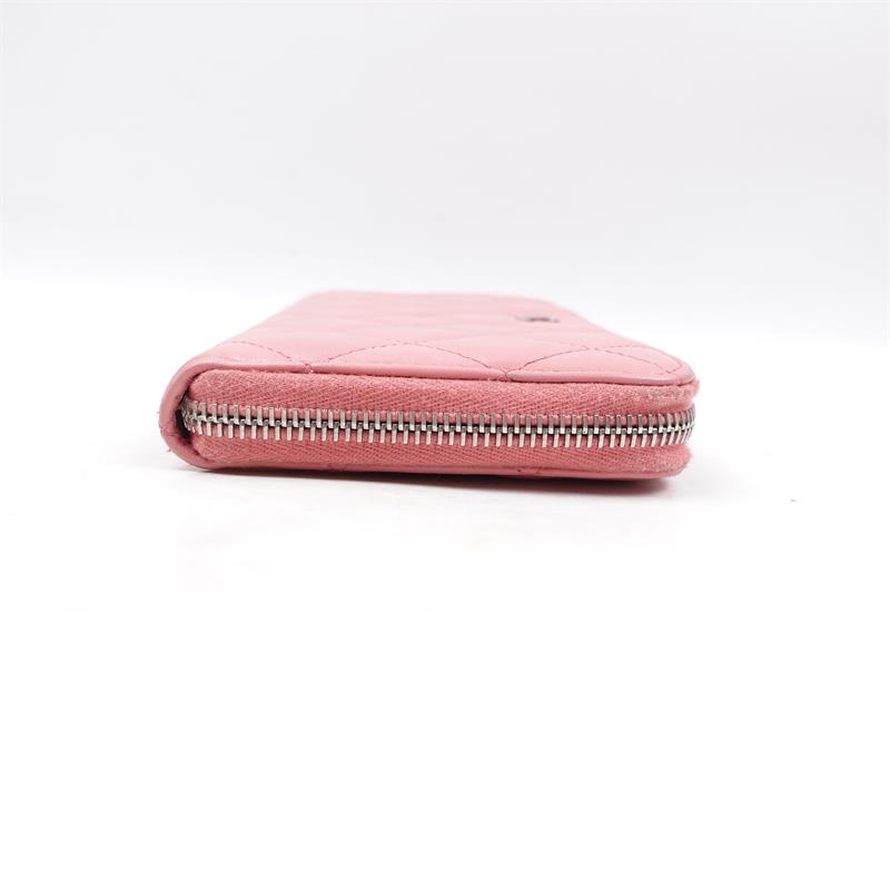 Pre-owned Chanel Pink Lambskin With Silver Hardware Long Zippy Wallet