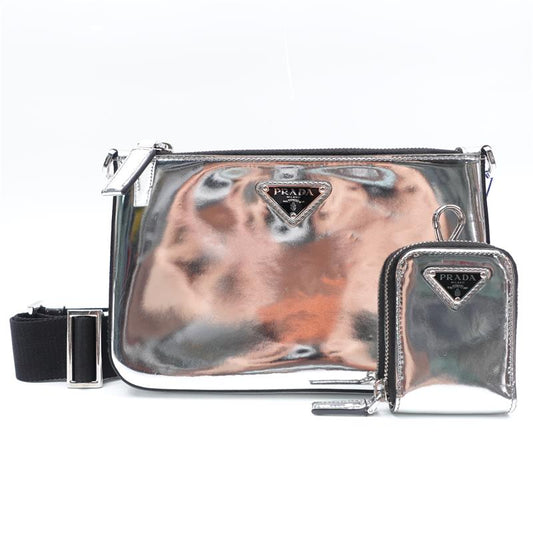 Pre-owned Prada Re-edition Silver Vernis Leather Crossbody Bag
