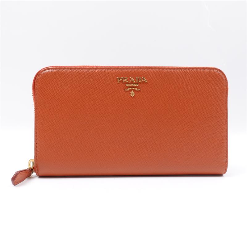 Pre-owned Prada Dirty Orange Saffiano Wallet