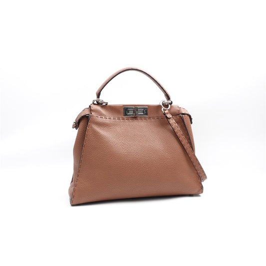 Pre-owned Fendi Peekaboo Iconic Brown Calfskin Shoulder Bag