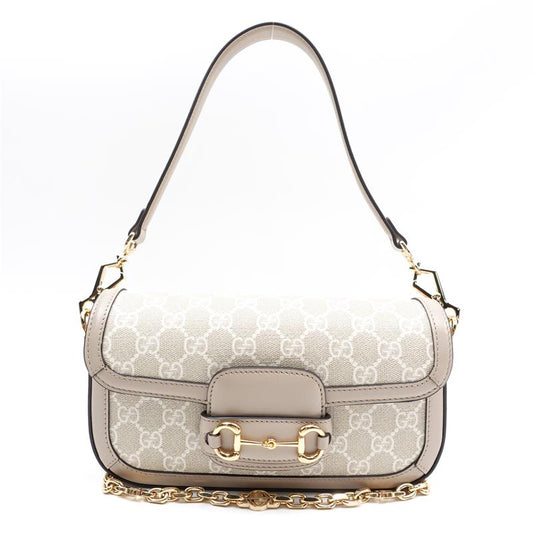 Pre-owned Gucci 1955 Horsebit Beige Coated Canvas Shoulder Bag