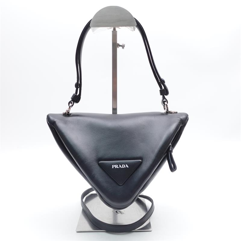 Pre-owned Prada Triangle Black Calfskin Shoulder Bag