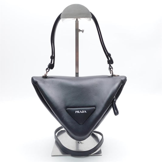Pre-owned Prada Triangle Black Calfskin Shoulder Bag